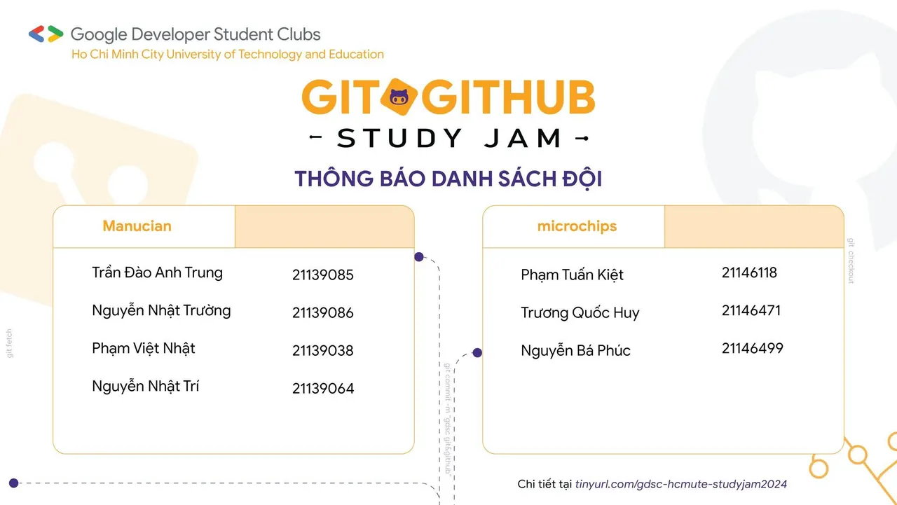 Git &amp; GitHub Study Jam | Danh sách thành viên các đội