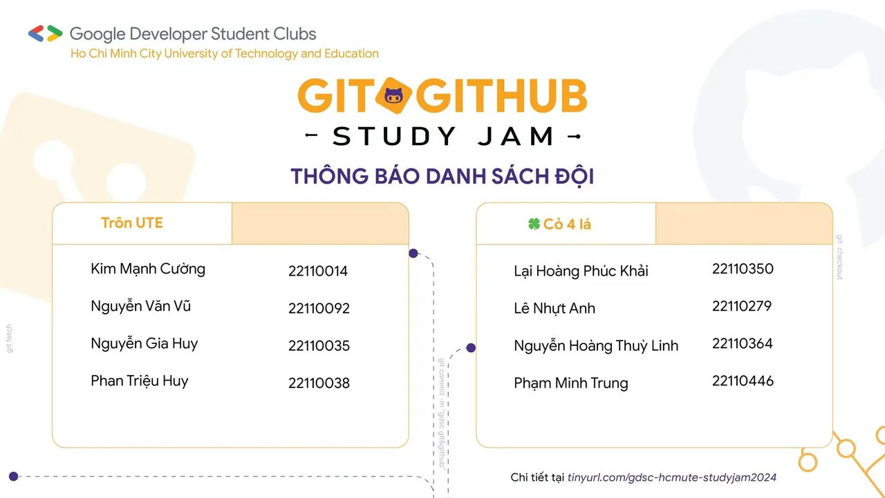 Git &amp; GitHub Study Jam | Danh sách thành viên các đội (2)
