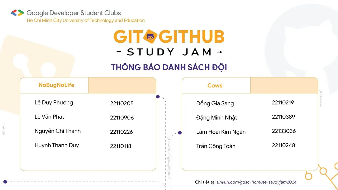 Git &amp; GitHub Study Jam | Danh sách thành viên các đội (3)
