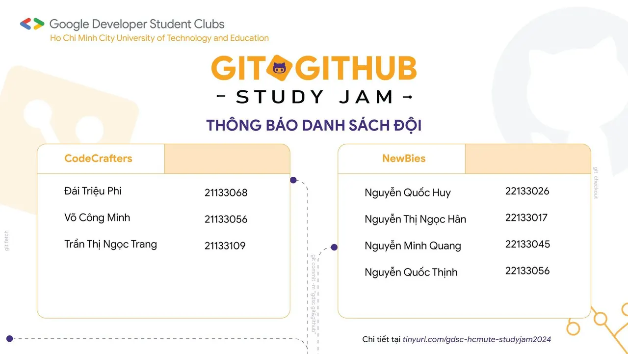 Git &amp; GitHub Study Jam | Danh sách thành viên các đội (4)